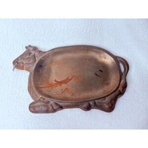 Cast Iron Cow Bull Steak Plate Sizzler Pan Fajita Serving Platter Heavy